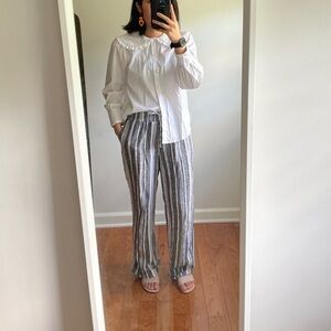 H&M Peasant Blouse White Button Up XS